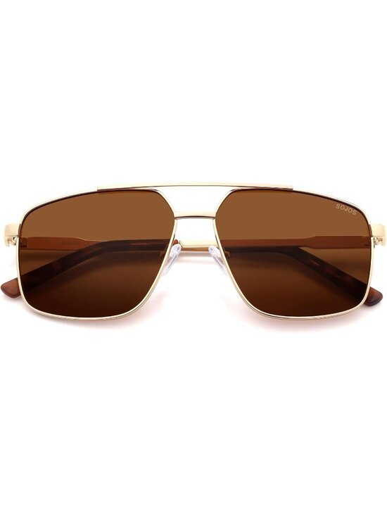SOJOS Women\'s Gold Brown Trendy Square Polarized Vintage Aviator Sunglasses main image 5